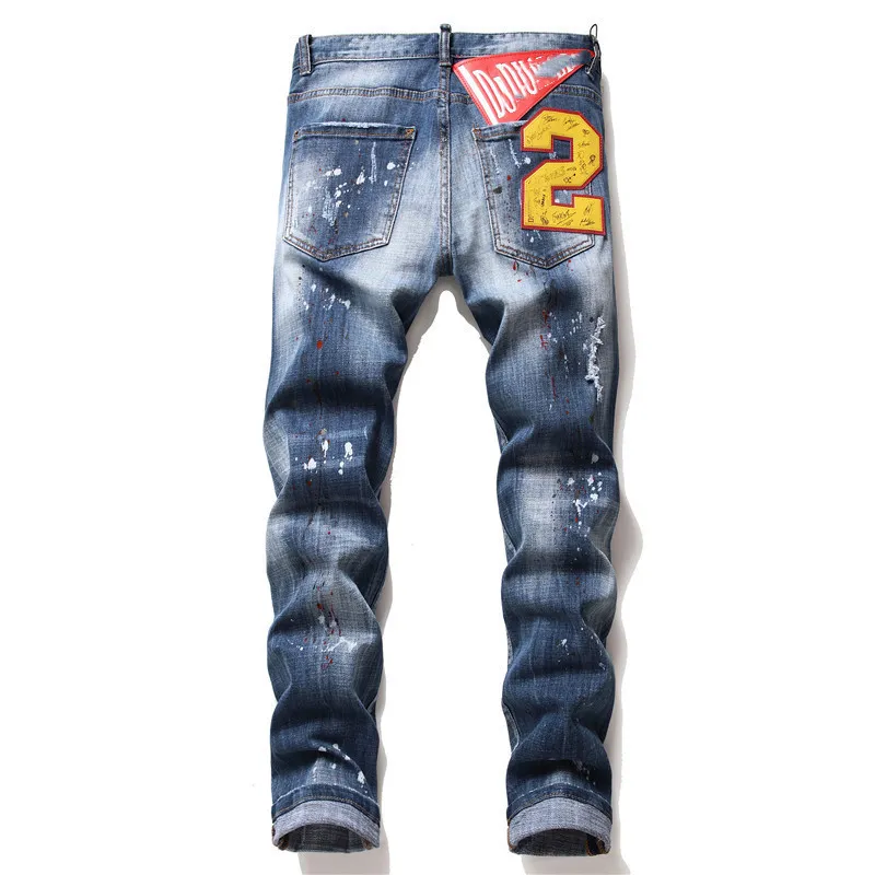 Herenjeans Ragged Splatted Paint heren slim fit gebroken embleem elastische jeans vintage high-end herenbroek