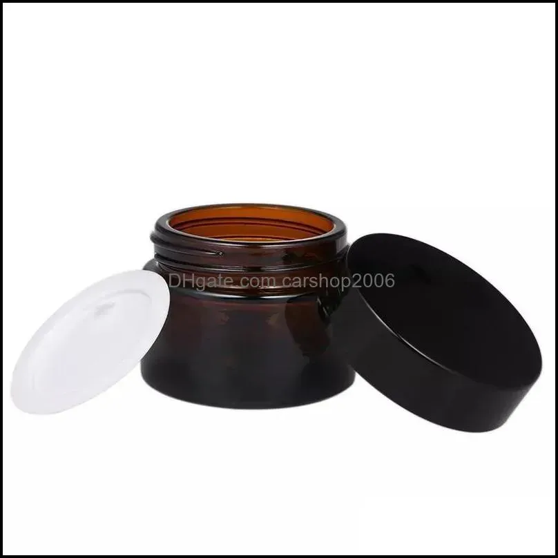 brown amber glass cream bottle jar black lid 5g 10g 15g 30g 50g 100g cosmetic jars packing bottles