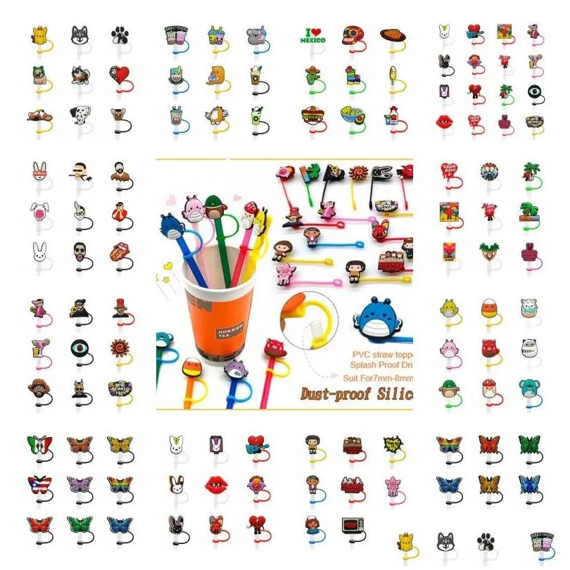 Pailles à boire 9pcs / set St Toppers Er Moules Bad Bunny Stranger Things Charms Réutilisable Splash Proof Dust Plug Décoratif 8Mm Cup Drop Deliv