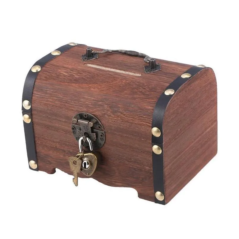 Nyhetsartiklar Vintage Treasure Storage Box Piggy Bank Organizer Saving Case With Lock For Home Retro Chest Drop Delivery Garden Dhzzv