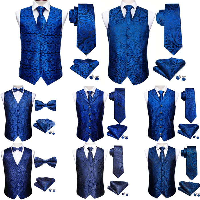 Mäns västar eleganta mäns väst siden vår Royal Blue Sky Blue Navy Paisley Male Formal Waistcoat kostym ärmlös jacka klänning Barry Wang 230809