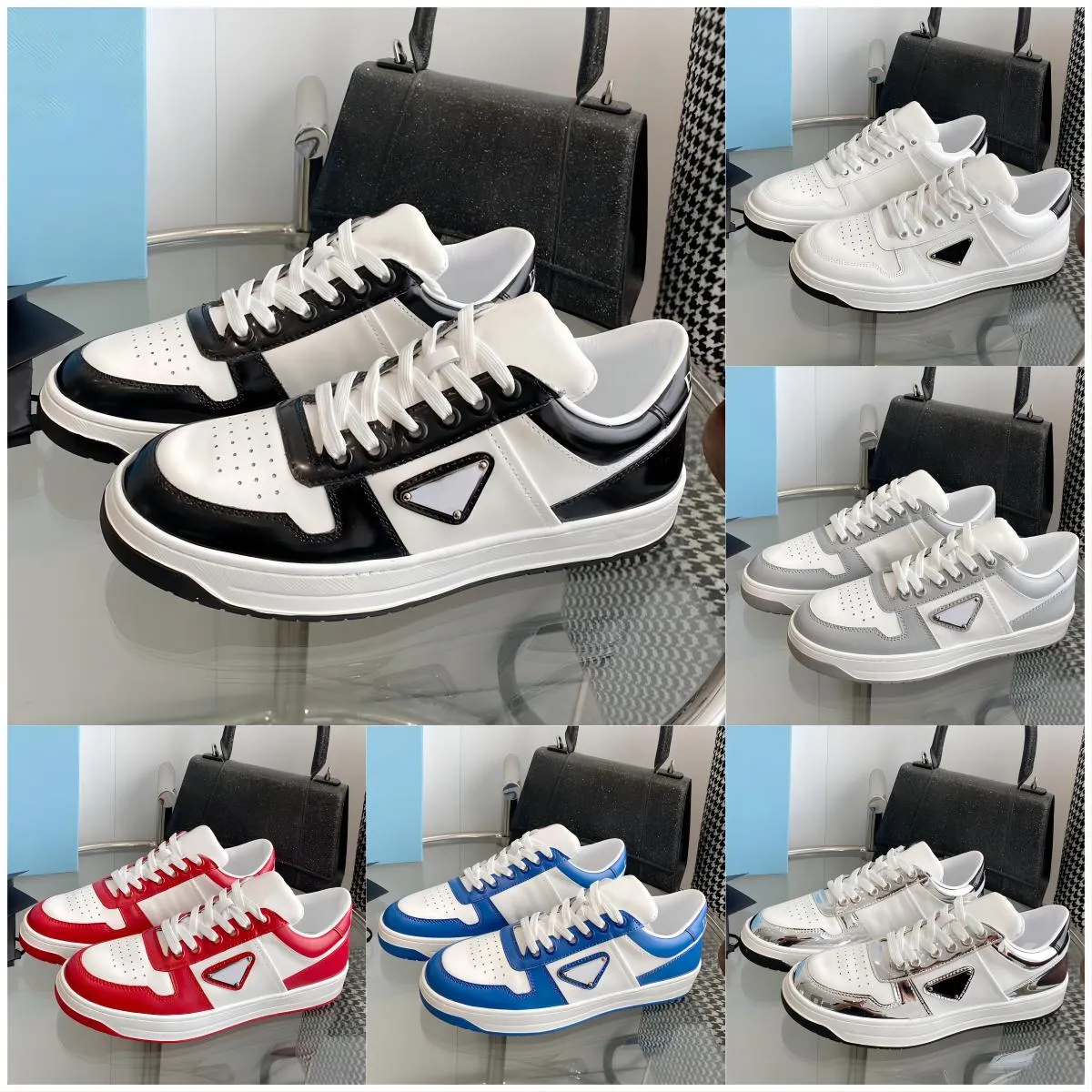 Tênis Triângulo Designer Feminino Homens Downtown Couro Perfurado Sapatos Casuais Treinador Tênis Corredor Sapato de Skate de Alta Qualidade