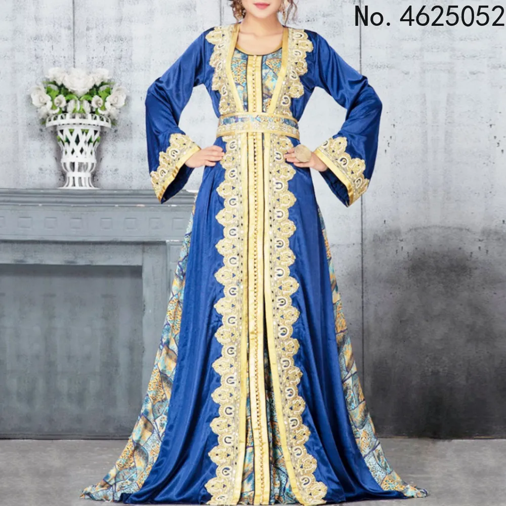 Etnische Kleding Marokkaanse Caftan Dubai Turkije Moslim Jurk Vrouwen Blauw Abaya Elegante Dame Islamitische Kleding Jelaba Eid Mubarak Djellaba Femme 230808