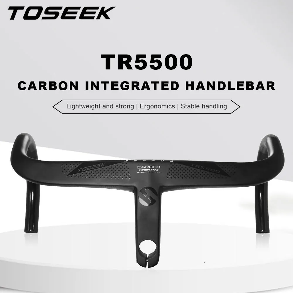 Bike Handlebars Components TOSEEK TR5500 Road Full Carbon Fiber Stem Integrated Bicycle Handlebar Ultra Light 286mm Cycling Parts Accessories 230808