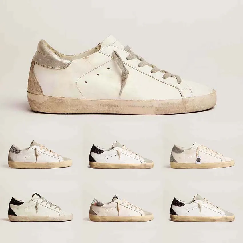 Top Qualité Golden Designer Chaussures Homme Femmes Baskets Italie Marque Super Star Daim Paillettes Léopard Blanc Do-old Dirty Casual chaussure à lacets