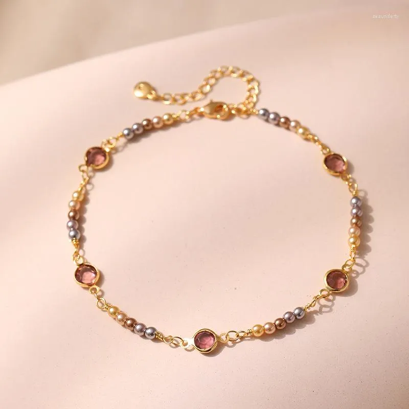 Anklets handgjorda justerbara storlek abs Pearl 18k guldpläterad kedja rosa glaspärlor kvinnor ankel sommar mode smycken tillbehör