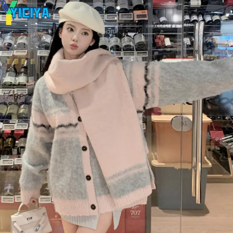 Womens Knits Tees YICIYA Cardigan abbigliamento donna Ladies maglione rosa maglieria cappotto invernale promozione moda coreana Knit Maglieria femminile 230808