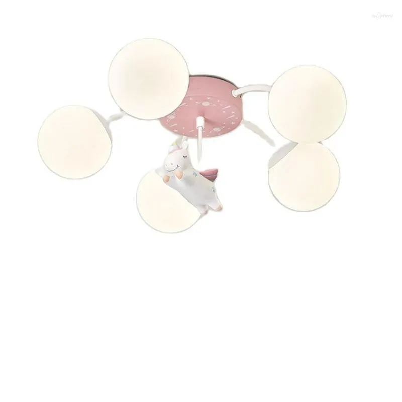 Plafoniere Cartone animato Astronauta rosa Camera dei bambini Lampade da camera da letto Fagiolo magico Illuminazione a sfera bianca Luce decorativa
