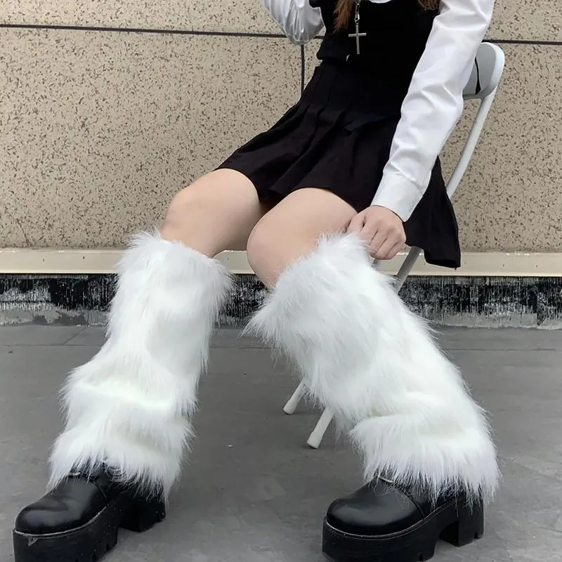 Women Socks Faux Fur Stocking Fall Leggings Boots Girls Punk Boot Cover Harajuku Foot Warming Daily Wear