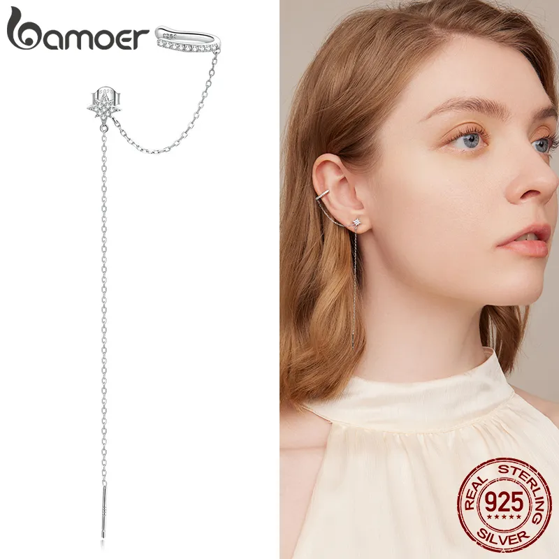 Ear Cuff 925 Sterling Silver Simple Star for Women Fine Jewelry Korean Trendy Tassel Studs Wedding Party Gift SCE1450 230808