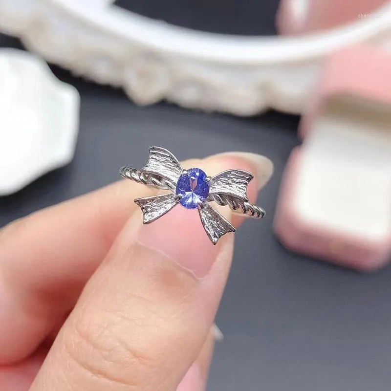 Klusterringar Sterling Silver Tanzanite Ring 4mm 5mm VVS Grad 0.4CT Natural For Girl 18K Gold Plating smycken