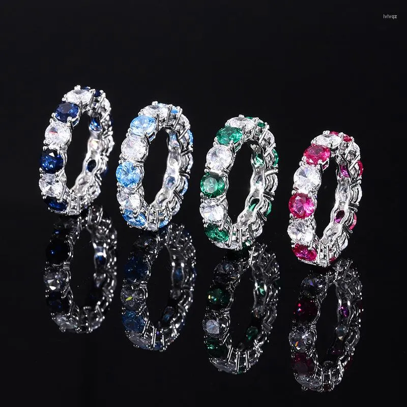 Cluster Rings S925 Sterling Silver Jewelry Original Certified Lab Created Ruby Emerald Sapphire Row Ring For Women Vintage Party Accessories