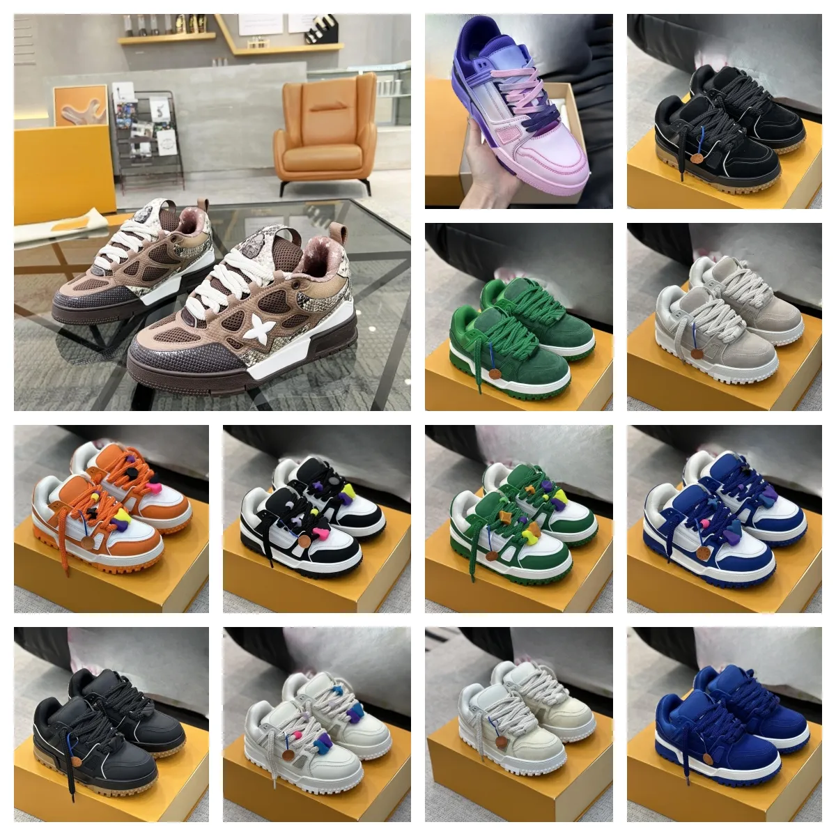 Designer Luxury Brand Womens Casual Sports Shoes Classic Sports Fat Mens Mens Most Classic Color Matching Detales Search Kundtjänststorlekar 35-45