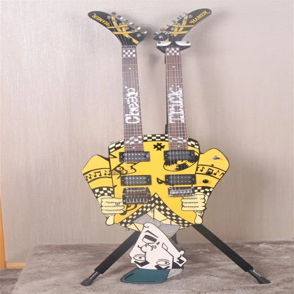 ギター Dick NIQ Uncle Dicks Rick Nielsen Double-Neck Yellow Electric Guitar