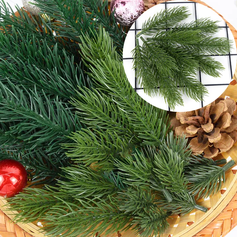 10/20 Pieces Artificial Pine Needles Branch Christmas Tree Wreath Green Fake Plant For Xmas Home Decor Wedding Bouquet Gifts Box