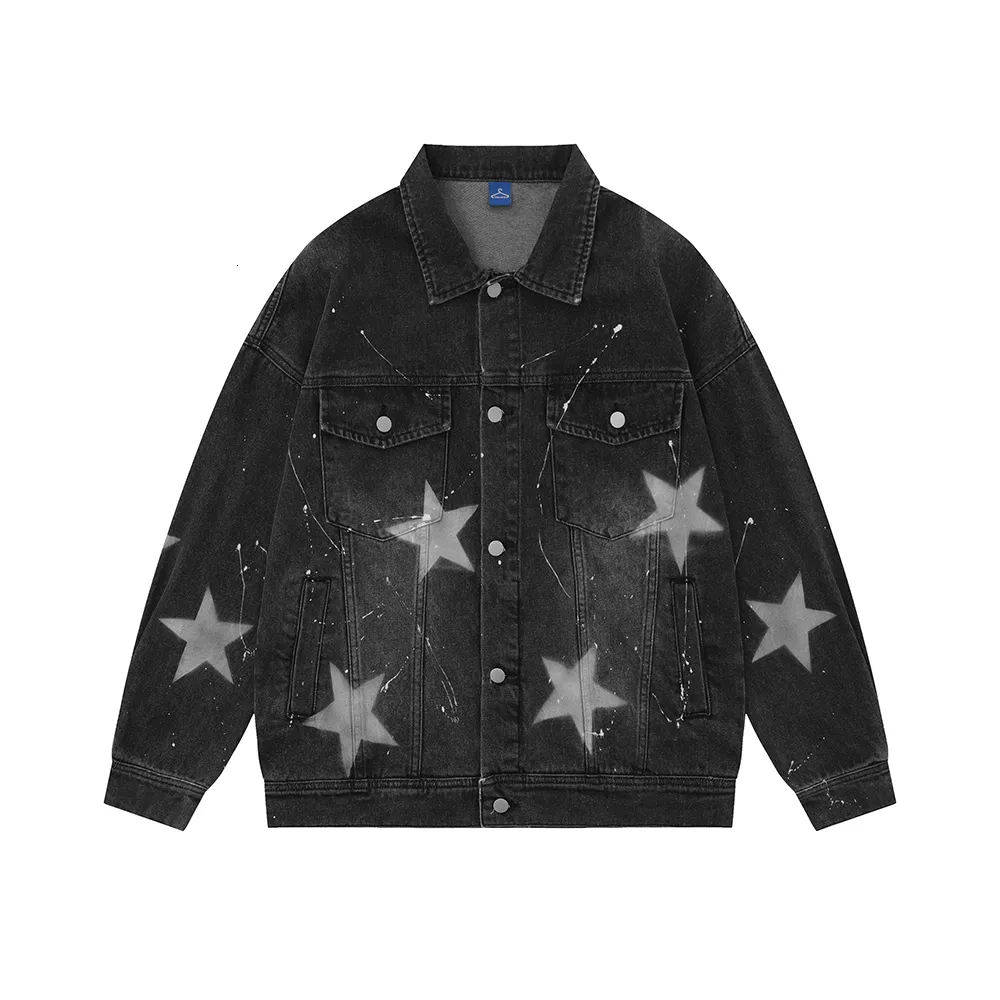 Mens Jackets Full Stars Painted Washed Chaquetas Hombre Baggy Jeans Unisex Jaqueta Masculina Y2K Autumn Outwear Denim Coat Oversize 230808