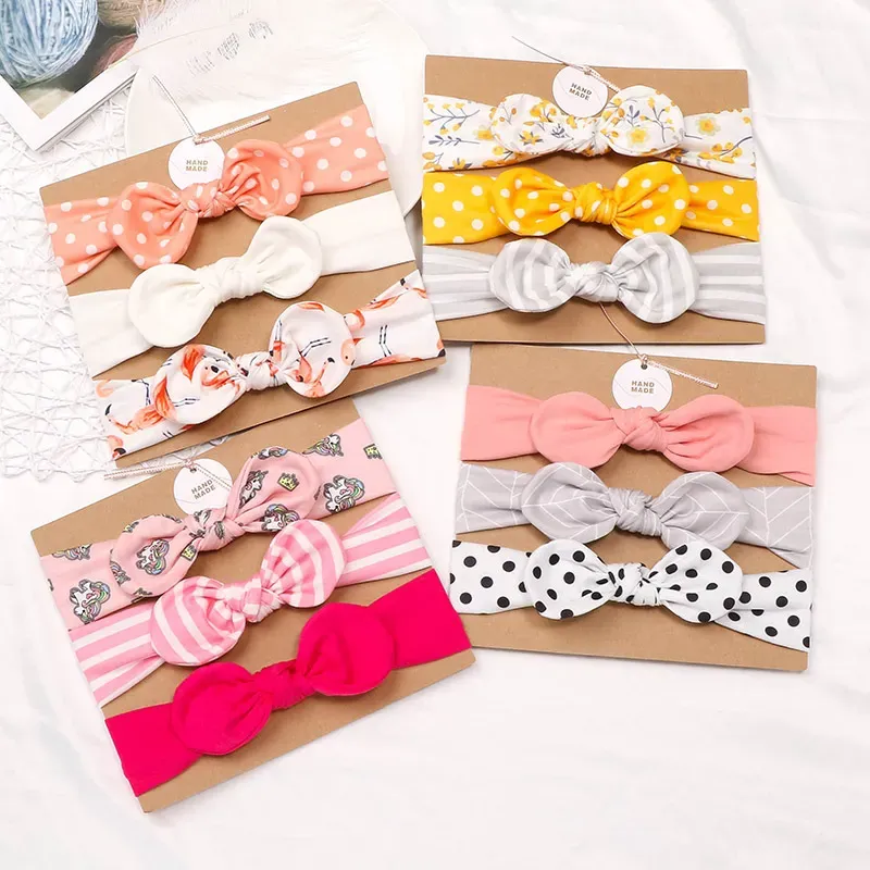 Free DHL 19 Styles Baby girl hair accessories Headband Wraps Unicorn Mermaid Polka Dot Knot Bows Bunny band Handmade Flowers Headbands