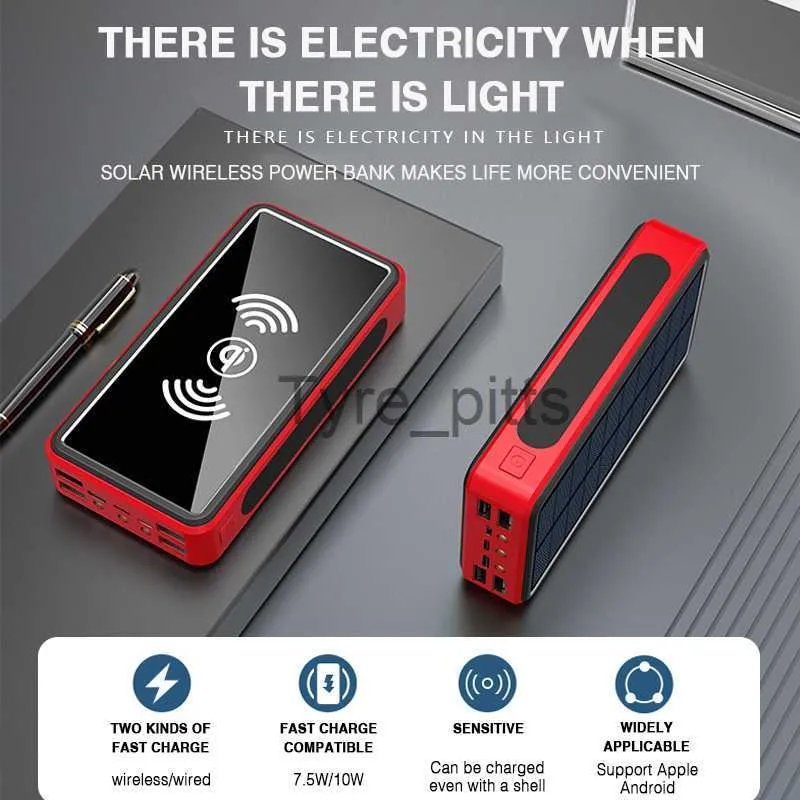 Mobiltelefon Power Banks Nya 50000mAh trådlöst Solar Power Bank Extern Battery Portable PowerBank 2USB Fast Charging för X0809