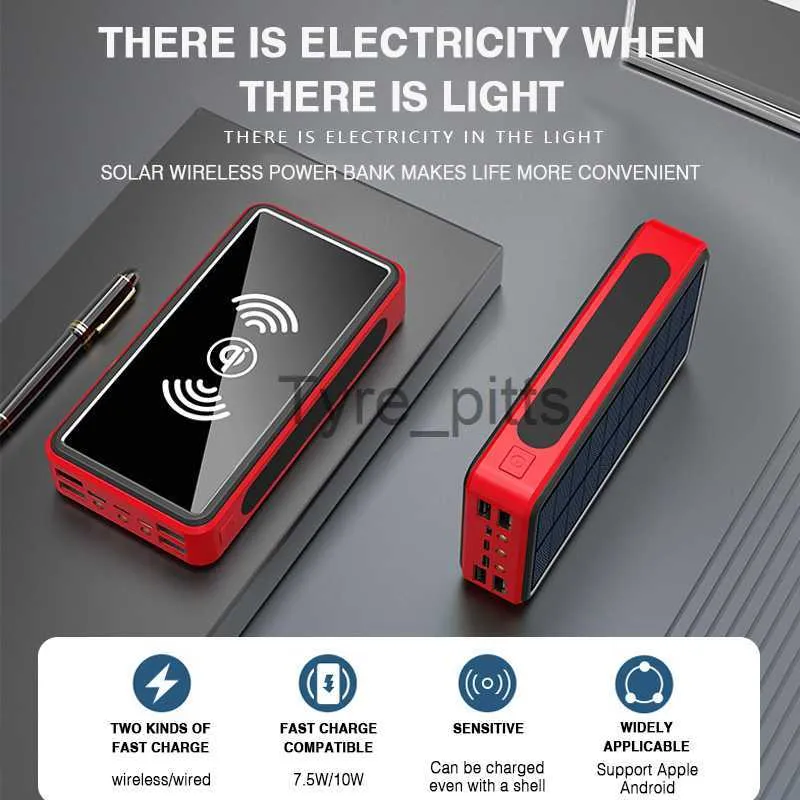 Handy Power Banks Neue 50000 mAh Drahtlose Solar Power Bank Externe Batterie Tragbare Powerbank 2USB Schnelle Aufladung für x0809