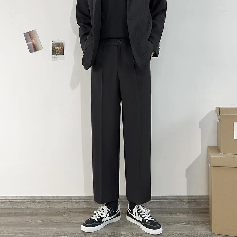 Pantalons pour hommes été coréen mode costume lâche droite décontracté mince pantalon couleur unie noir Streetwear mâle