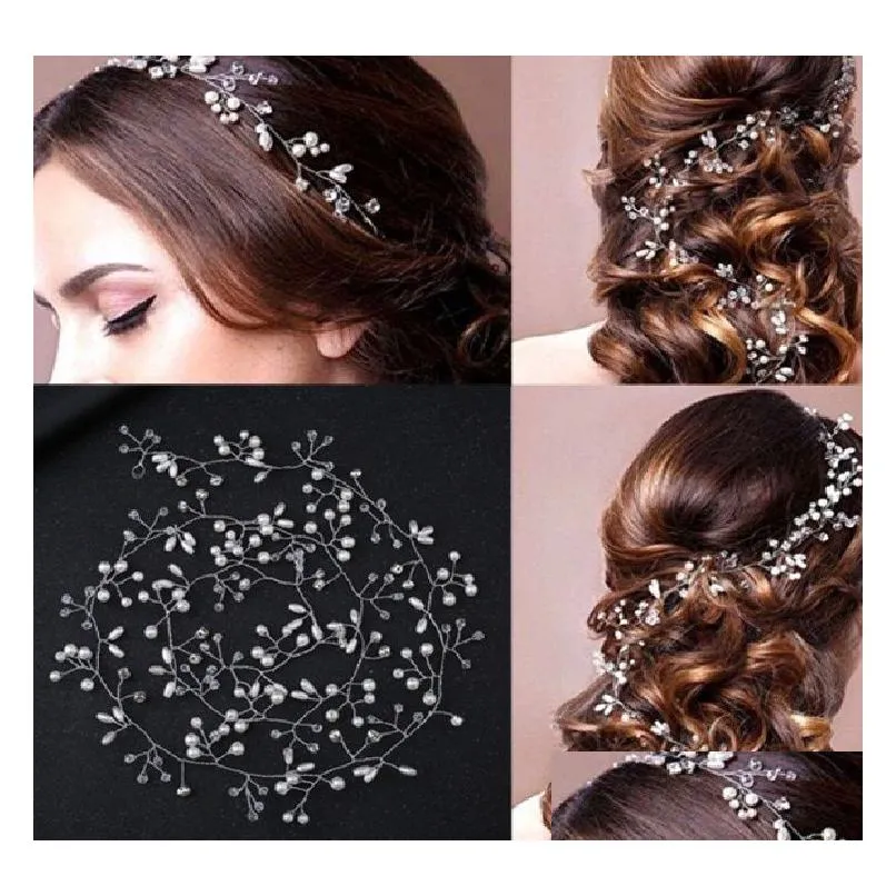 Headpieces Vintage Sier Leaves Long Hair Vine 100Cm Head Accessories Party Prom Girls Headbands Bridal Headdresses For Drop Delivery E Dhxqd