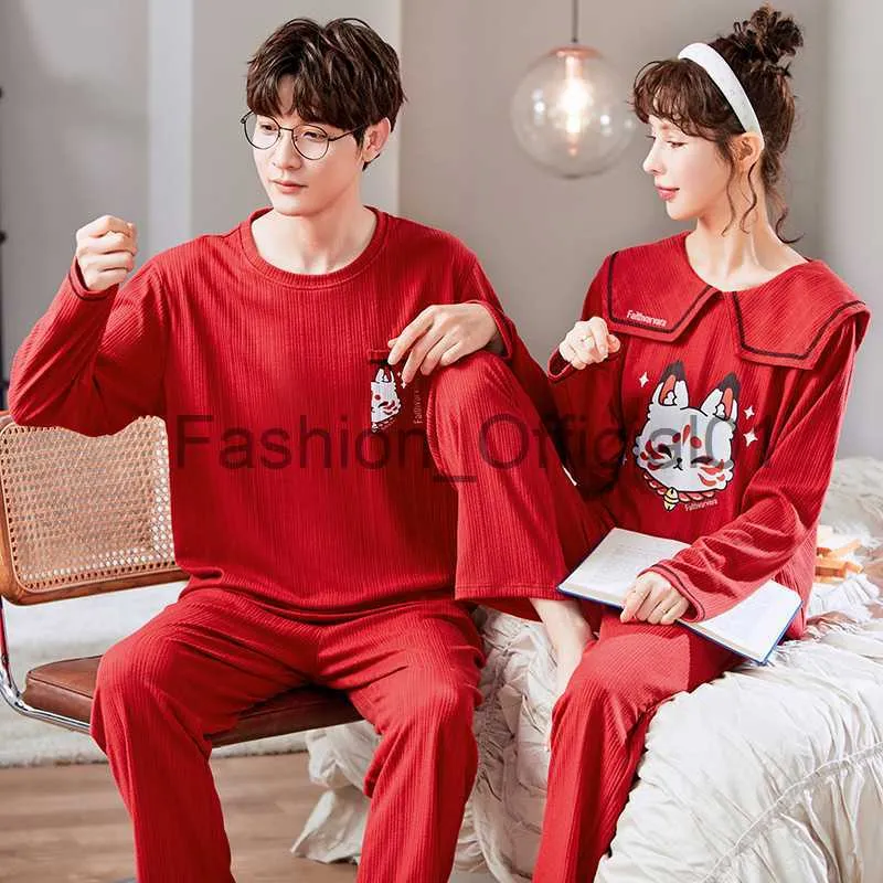 Thick Warm Winter Cotton Couple Pajamas Cute Chinese Cats Women