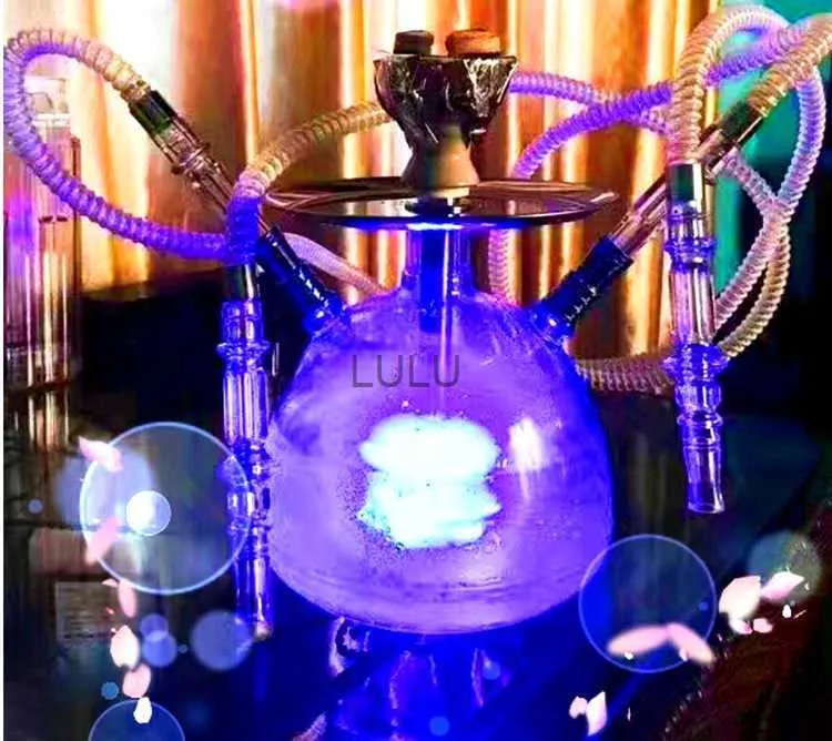 Akryl Shisha Hookah set med LED -ljus narghile shisha med keramisk vattenpipa skål metall koltångar shisha slangvatten rökning hkd230809