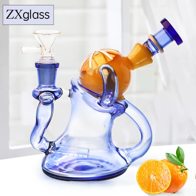 Glass Bong Orange Rökning Vattenrör Recycler Dab Rig nedströms Percolator Glass Hookah Bubbler med 14 mm hanskål