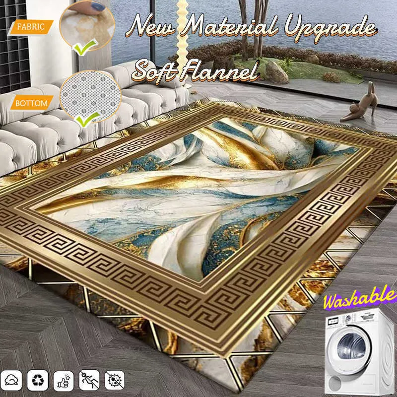 Stile di marmo Disegno astratto Tappeto Soggiorno Divano Decorazione Tappeti di lusso in oro Decorazioni per la camera da letto Tappetini antiscivolo Lavabili HKD230809