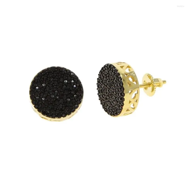 Ohrstecker Ausverkauf Zweifarbig Gold Schwarz Farbe Micro Pave Cz Geometrisch Rund Geformt Schraubverschluss Hip Hop Ohrring Für Frauen Männer