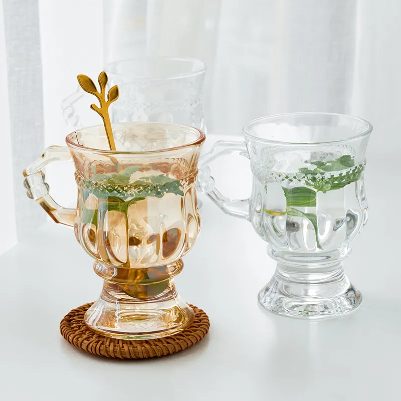 150 ml vintage vinglas med präglat vinglas med handtag färgat glasbägare whisky vodka skjutglas för fest, bröllop
