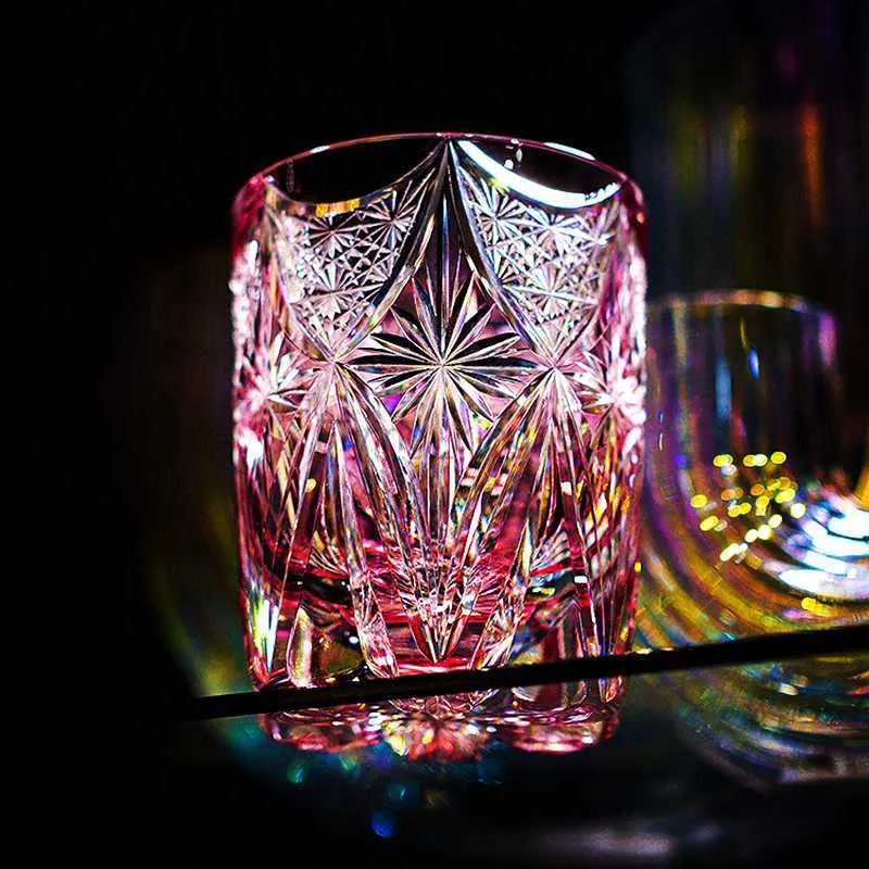 JINYOUJIA Edo Kiriko Soies Satins Rose Cristal Couleur Tasses Main Coupe Lourde Whisky Rock Coupe En Verre HKD230809