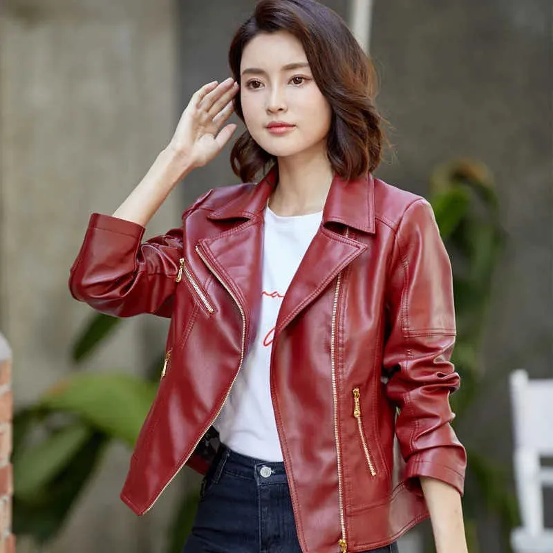 Wine red leather jacket womens cheap