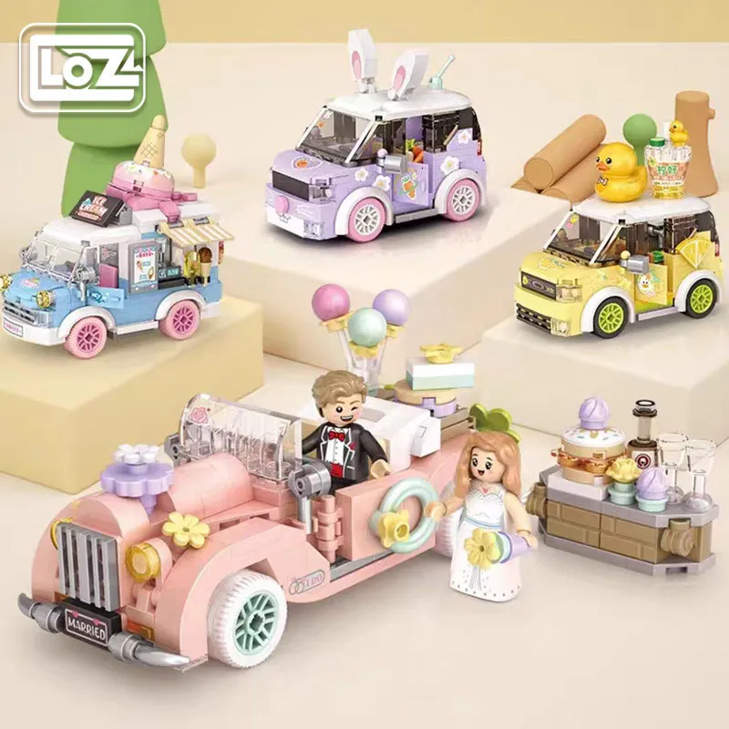 Outros brinquedos Loz Unit Blocks on Wheels Small Particle Assembly Puzzle Toy Wedding Decoration Q Cute Car Mini Friends Gift 230809