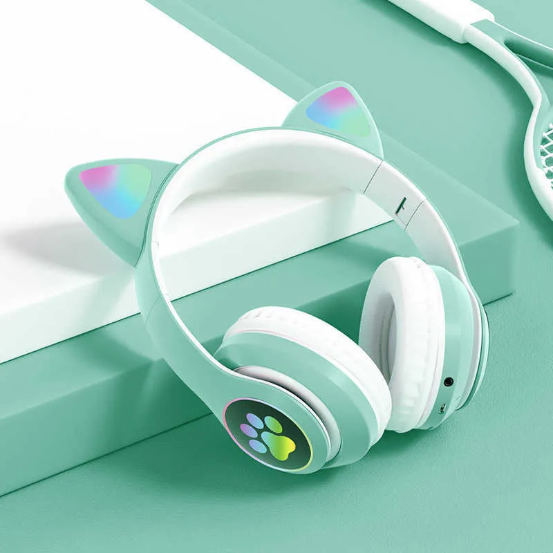 Flash Light Mignon Chat Oreille Casque Sans Fil Avec Micro Peut Fermer LED Enfants  Fille Stéréo Téléphone Musique Bluetooth Casque Gamer HKD230809 Du 15,33 €