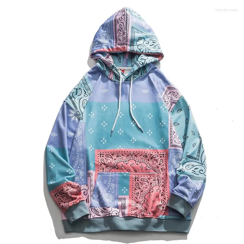 Women's Hoodies Streetwear Bandana Patchwork Men Fashion Hip Hop Sweatshirts Oversize Tops Hooded Pullover Harajuku Male Spring Autumn