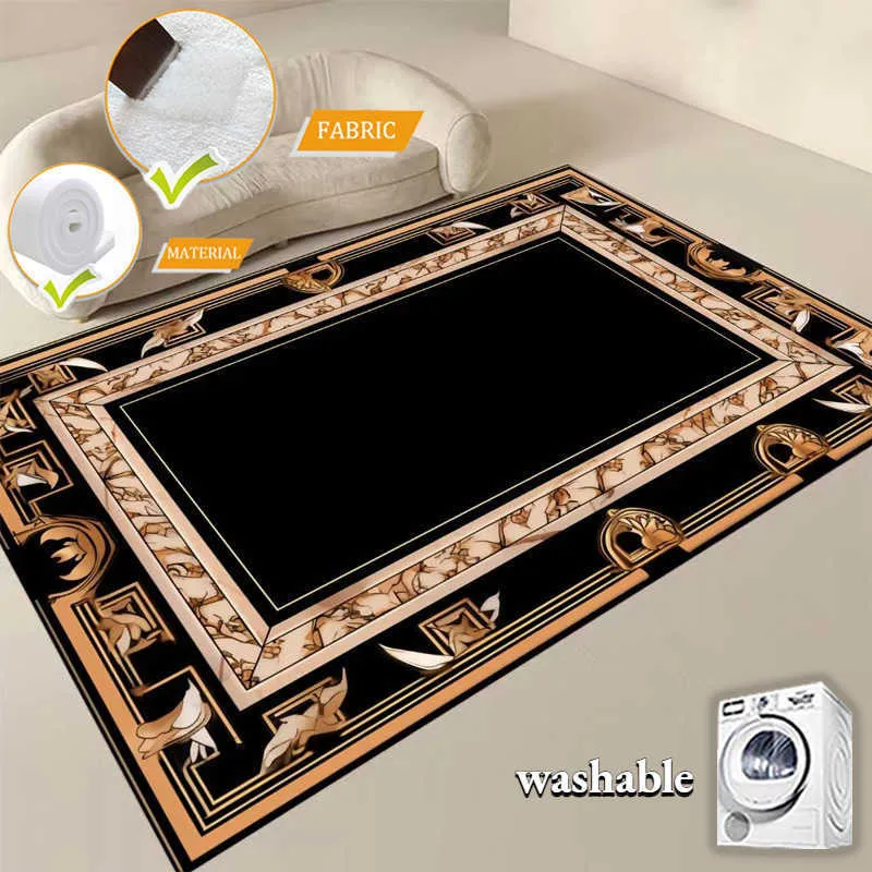 Black Gold Carpets for Living Room Luxury Decoration Large Area Room Rugs 160x230cm Washable Floor Mats for Sofa Coffee Tables HKD230809