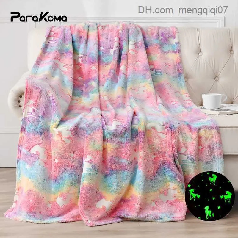 Blankets Swaddling Glow Throwing Blanket Glowing Unicorn Girl Blanket Super Soft Plush Flannel Blanket Christmas Tree Blanket Z230809