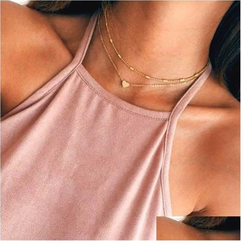 Hänghalsband Fashion Tiny Heart Necklace For Women Trendy Simple Gold Sier Color Chain Choker Girls Party SMyckesgåva Drop Deliv Dhyk6