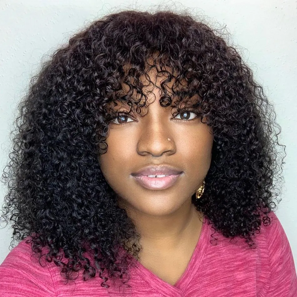 Curly Human Hair Wigs for Women Human Hair Bob Wig Kinky Curly Wig with Bangs Perruque Cheveux Humain Full