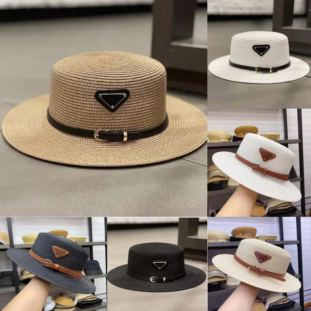 Designer Correct version P Cap Prad Designer Straw Hat Flat Top Hat Sun Hats for Men/Women with UPF 50 UV Protection