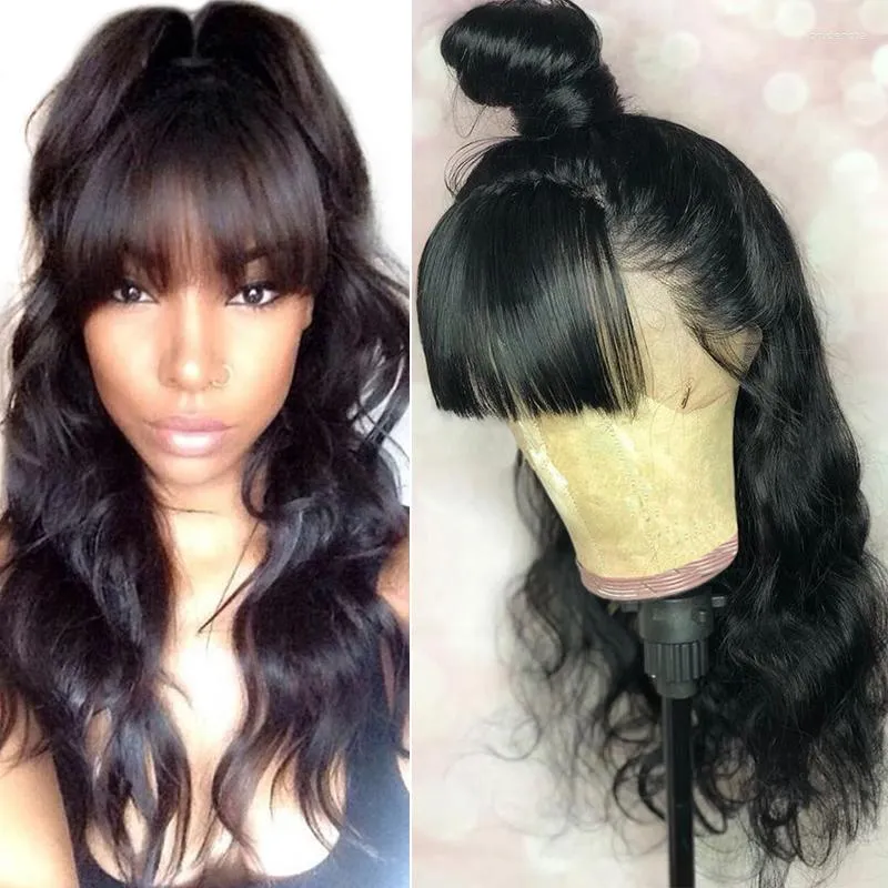 Lace Frontal Wig With Bangs Body Wave 250 Density 13x6 Front Human Hair Wigs Pre Plucked Fake Scalp 370 Dolago Remy