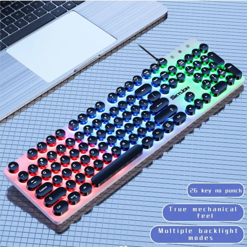 h300 filaire 104 touches clavier à membrane de nombreux types d'éclairage coloré jeu et bureau pour système windows et ios