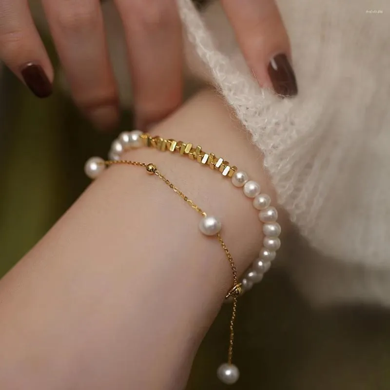 Lien Bracelets 2023 Irrégulier Géométrique Perlé Perle Bracelet Pour Femmes Filles Simple Élégant Doux Épissage Chaîne De Mariage Mariée Bijoux