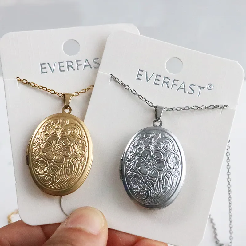 Everfast 10pc / Lot Oval Lotus Flower Daisy Locket Colgantes de acero inoxidable Charms Floating Photo Frame Collares Openable Memorial Jewelry Gift para mujeres niños SN238