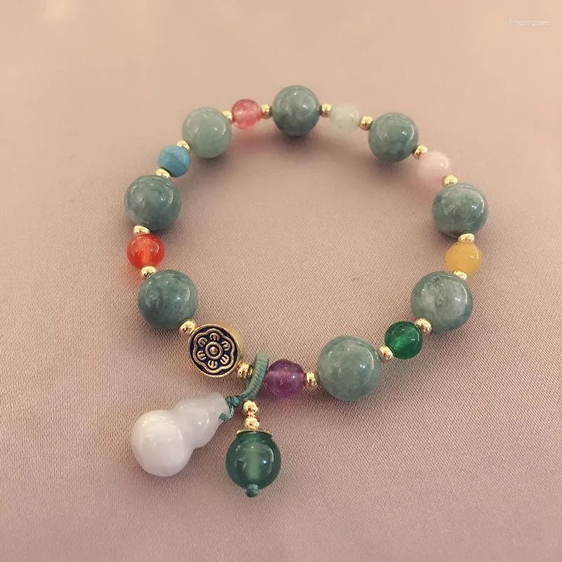 Strand Modische Jade-Handkette für Damen, tibetischer Ethno-Stil, Kürbis-Medaille, Reichtum, Anziehungsschmuck