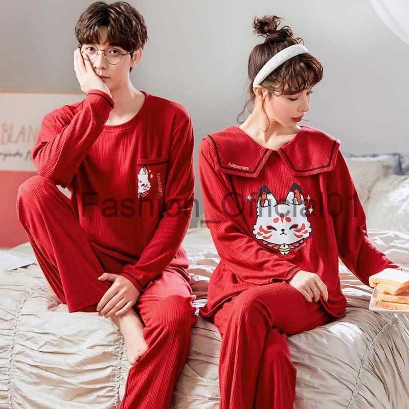 Thick Warm Winter Cotton Couple Pajamas Cute Chinese Cats Women Sleepwear  Long Sleeve Mens Homewear Sexy Red Couples Pajamas Set X0809 From 15,59 €
