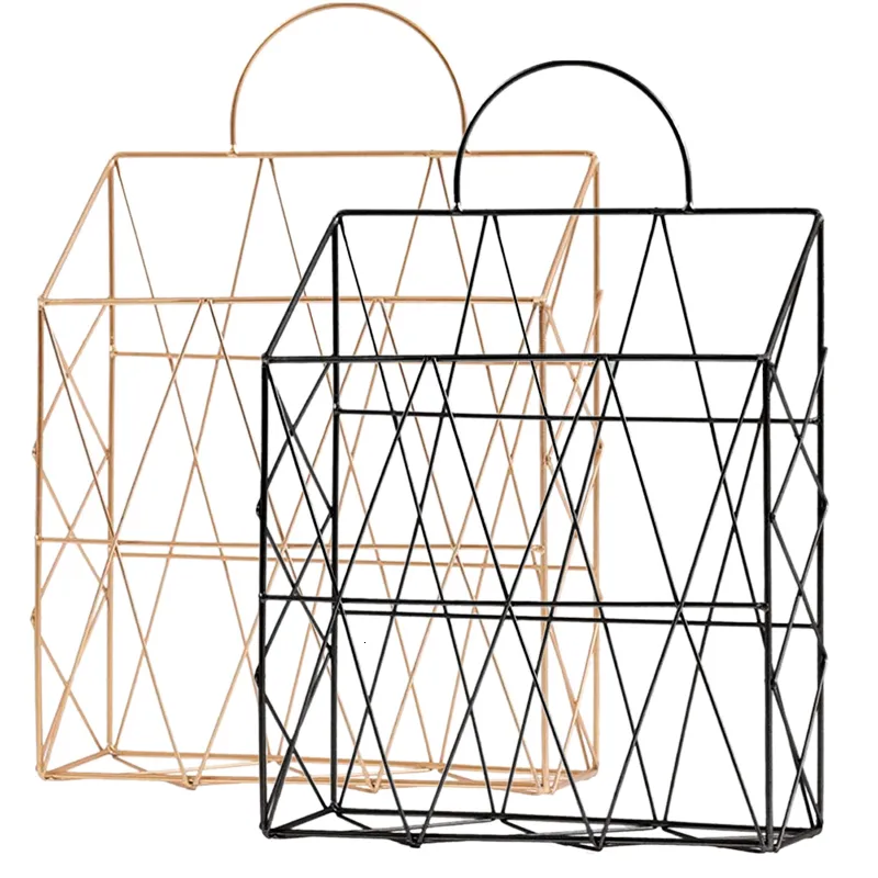 Soportes de almacenamiento Bastidores Revistero Colgante Papel montado en la pared Libro periódico Documento Organizador de archivos Cesta Estante de metal Contenedor Disp 230809