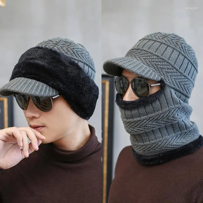 Berets 2023 Winter Men Women Thick Beanie Hat Knitted Cap Female Wool Neck Scarf Balaclava Mask Bonnet Hats Set