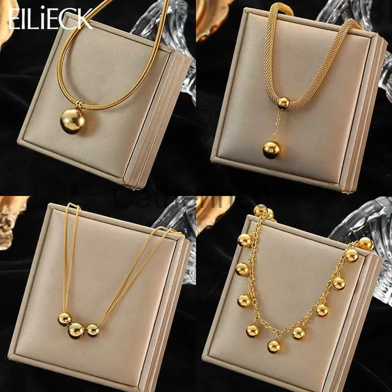 Pendant Necklaces EILIECK 316L Stainless Steel Gold Color Hollow Ball Beads Pendant Necklace For Women Non-fading Choker Jewelry Girls Gifts Party J230809
